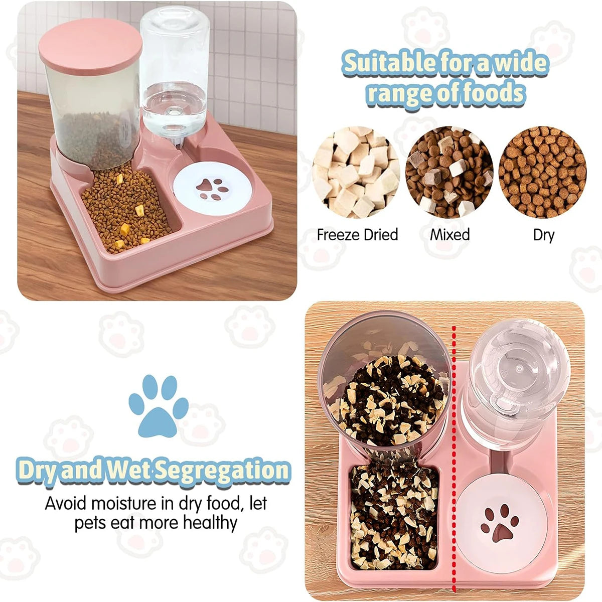 Automatic Cat Feeder Water Dispenser Set, 2 In 1 Tilted Automatic Pet Food Feeder