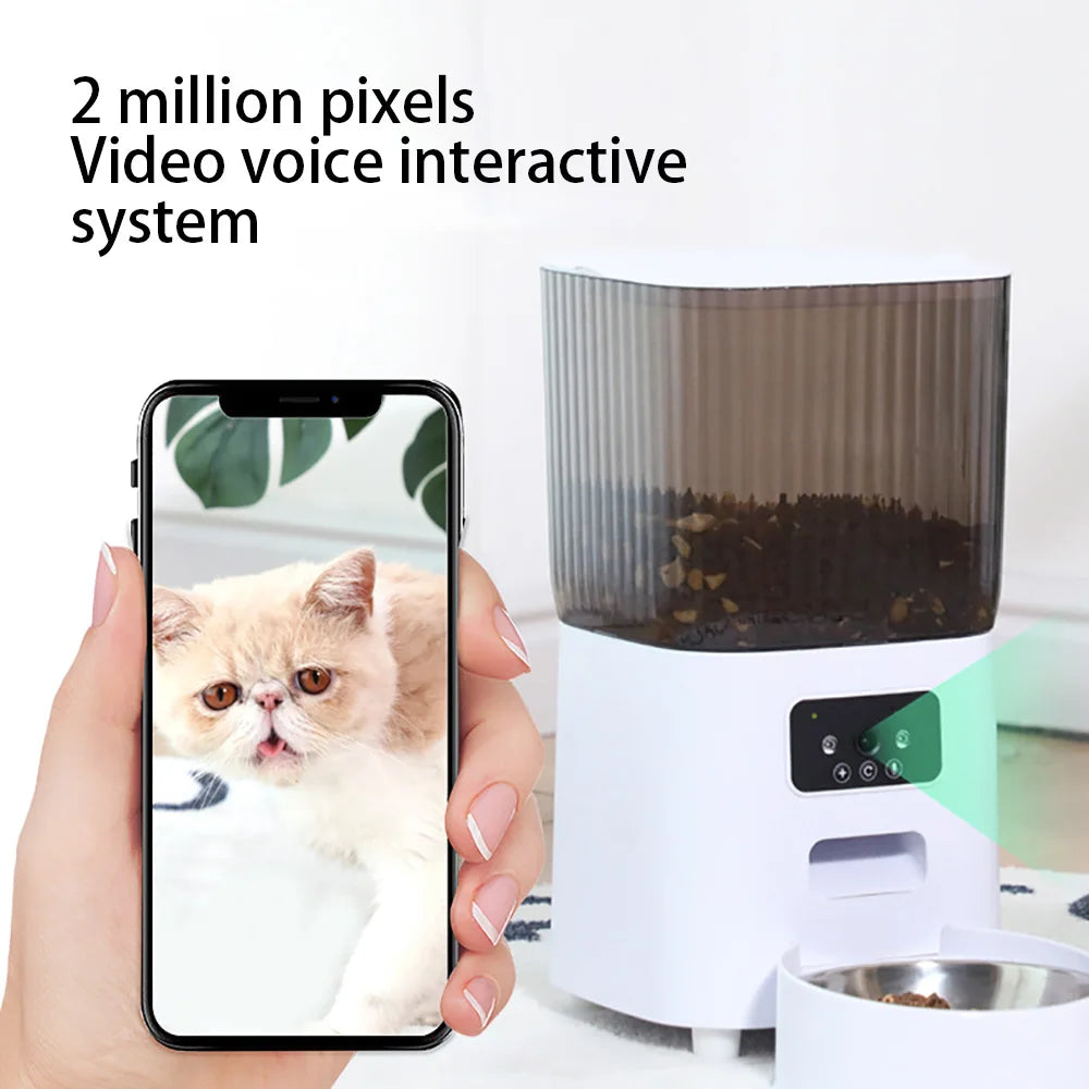 Smart Automatic Cat Feeder with Dual Steel Bowls & Wi-Fi Camera – 5L Hopper for Scheduled Feeds & HD Monitoring