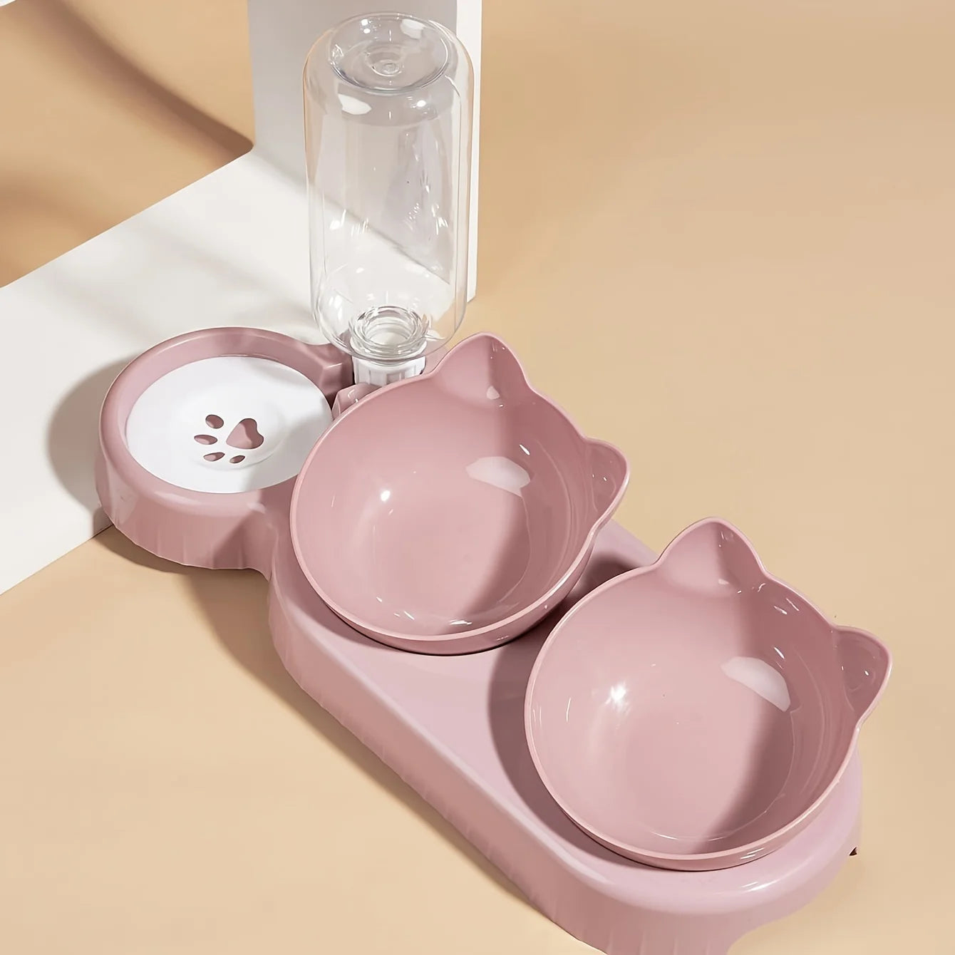 3-in-1 Tilted Cat Food & Water Bowl Set with Gravity Water Dispenser