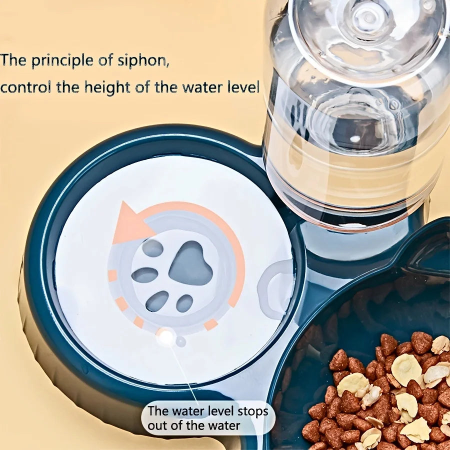 3-in-1 Tilted Cat Food & Water Bowl Set with Gravity Water Dispenser