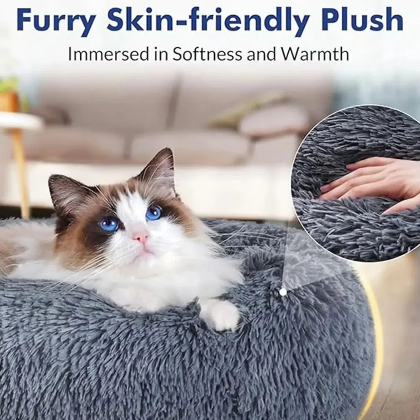 Round Plush Pet Bed (40–90cm) – Ultra-Soft Donut Bed for Cats & Medium to Large Dogs