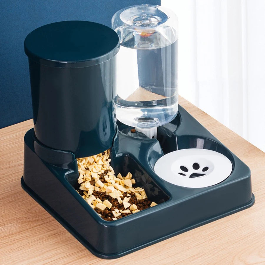 Automatic Cat Feeder Water Dispenser Set, 2 In 1 Tilted Automatic Pet Food Feeder
