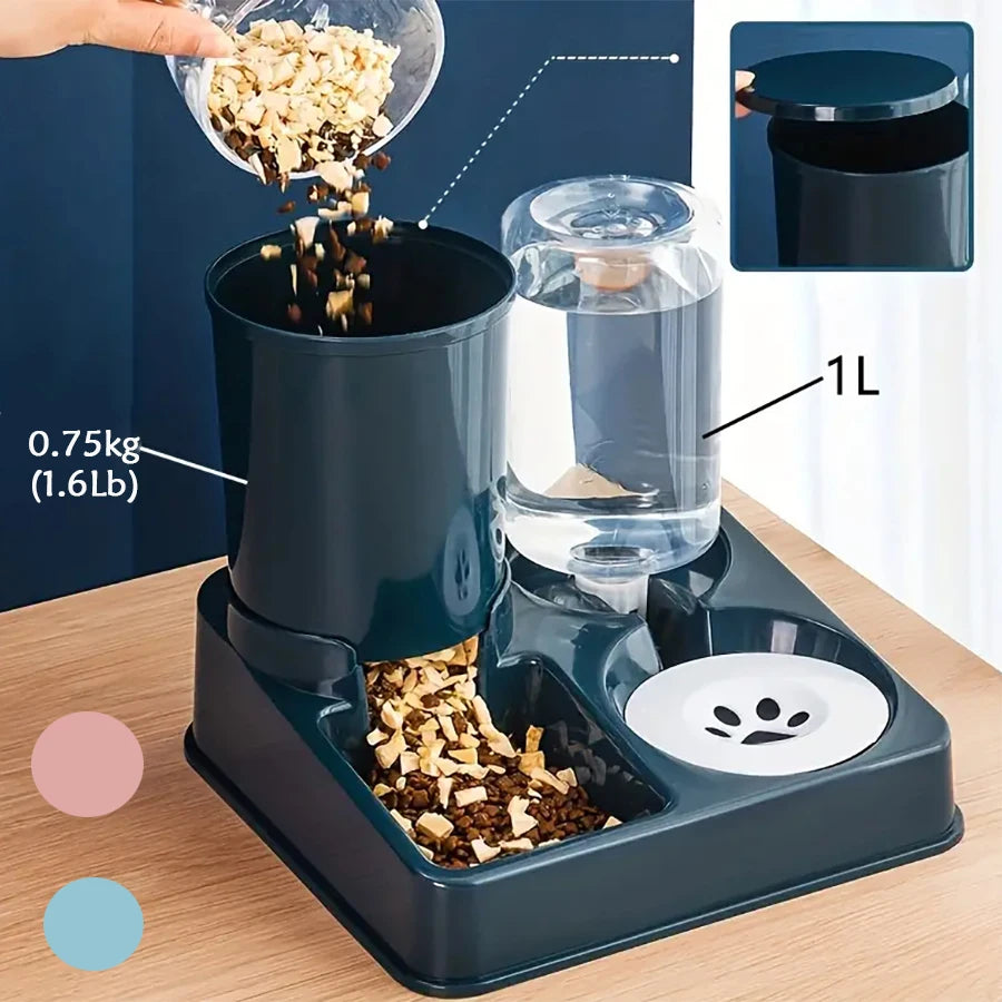 Automatic Cat Feeder Water Dispenser Set, 2 In 1 Tilted Automatic Pet Food Feeder