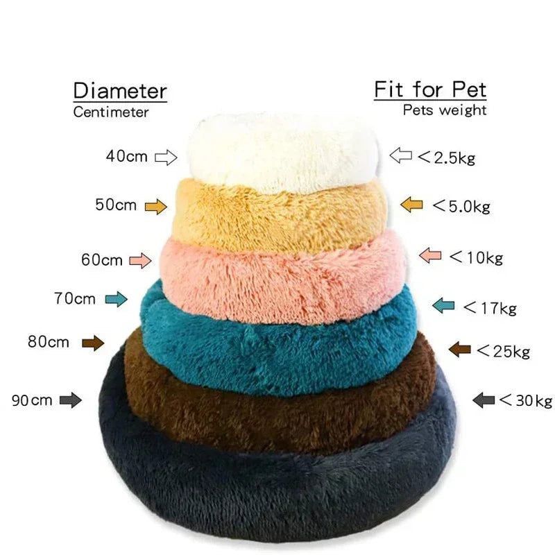 Round Plush Pet Bed (40–90cm) – Ultra-Soft Donut Bed for Cats & Medium to Large Dogs