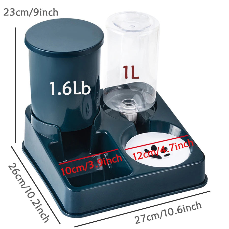 Automatic Cat Feeder Water Dispenser Set, 2 In 1 Tilted Automatic Pet Food Feeder