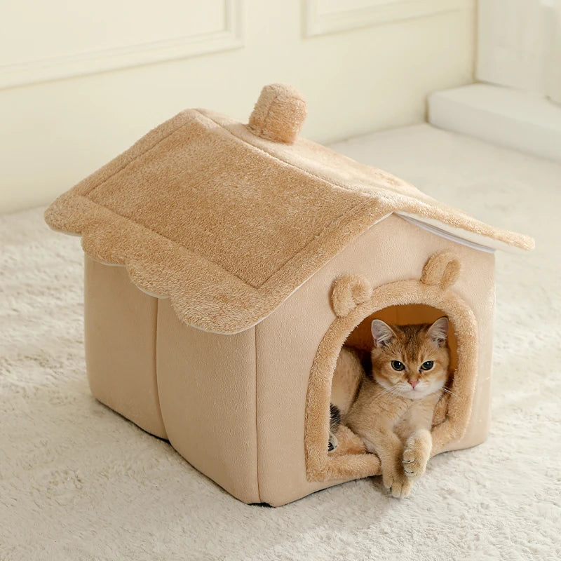 Foldable Pet House Removable Washable Cat House & Puppy Cave Sofa Pet Bed