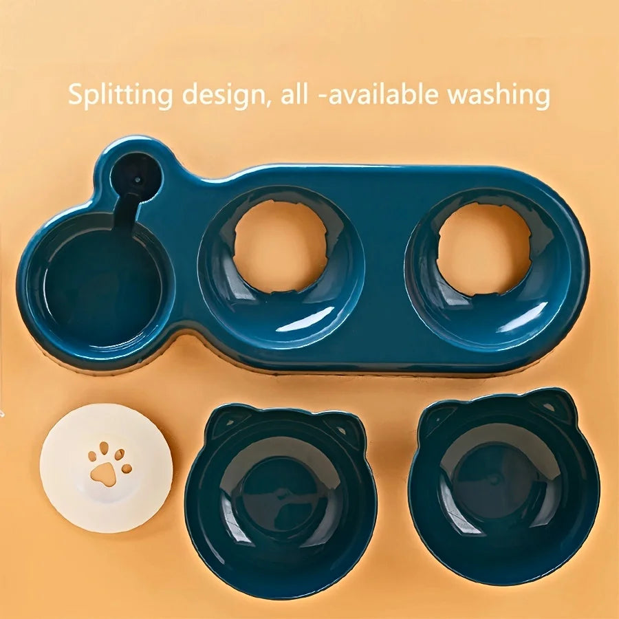 3-in-1 Tilted Cat Food & Water Bowl Set with Gravity Water Dispenser
