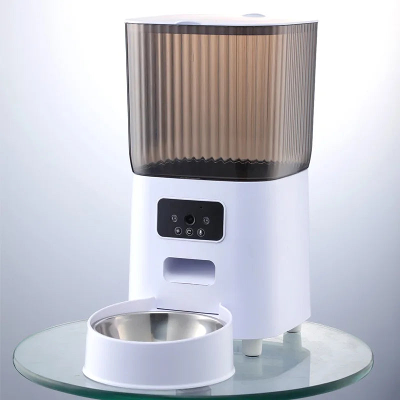 Smart Automatic Cat Feeder with Dual Steel Bowls & Wi-Fi Camera – 5L Hopper for Scheduled Feeds & HD Monitoring