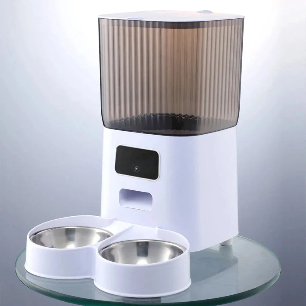 Smart Automatic Cat Feeder with Dual Steel Bowls & Wi-Fi Camera – 5L Hopper for Scheduled Feeds & HD Monitoring