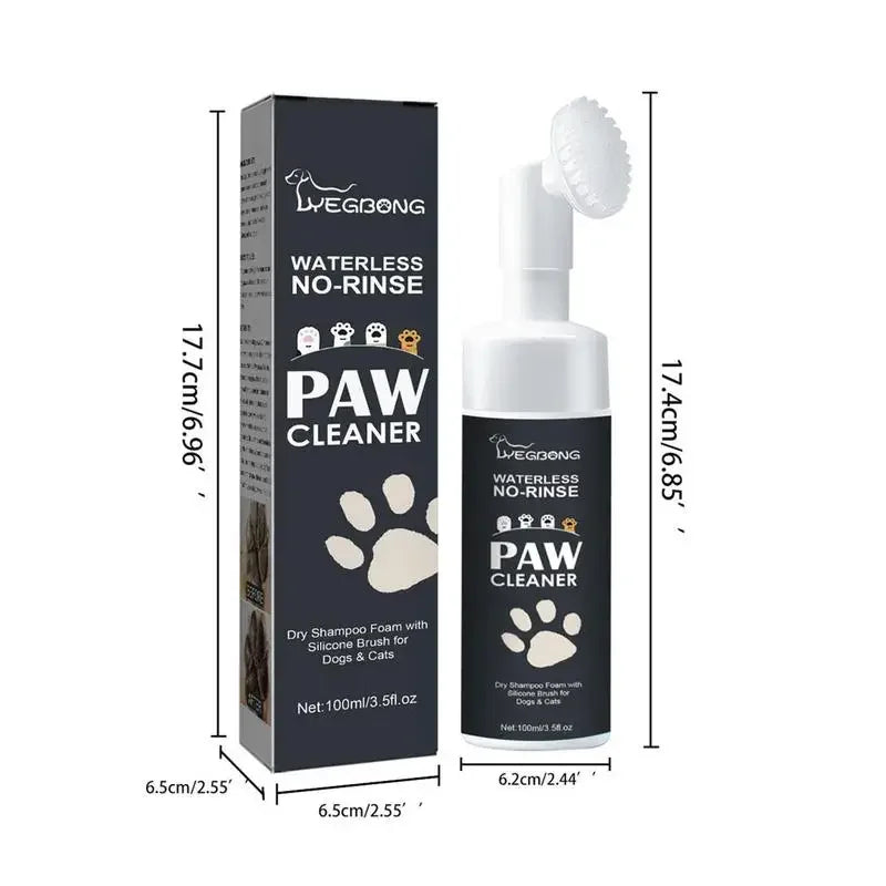 No-Rinse Pet Paw Foam Cleaner – 100ml with Silicone Scrubber