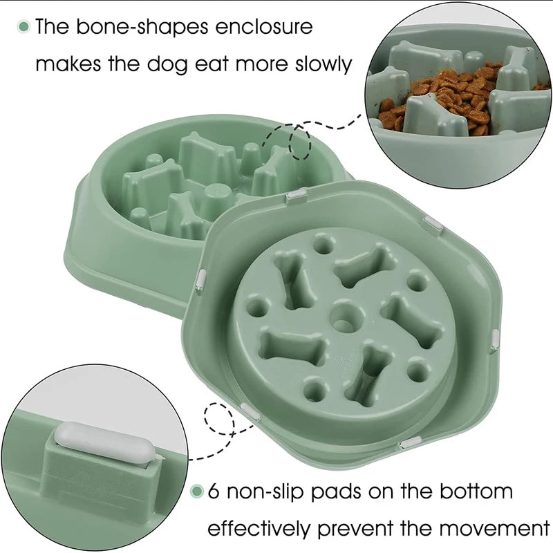 Slow Feeder Dog Bowl – Anti-Gulp Design with Bone Maze