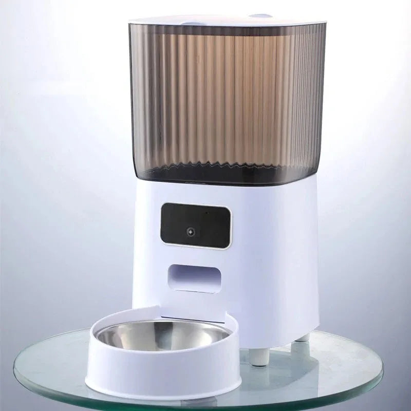 Smart Automatic Cat Feeder with Dual Steel Bowls & Wi-Fi Camera – 5L Hopper for Scheduled Feeds & HD Monitoring
