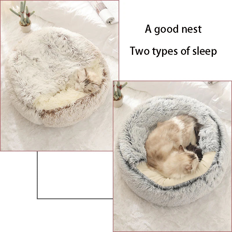 Cat & Small Dogs kitten Bed Pet Mattress Warm Soft Plush Pet Bed with Cover Round