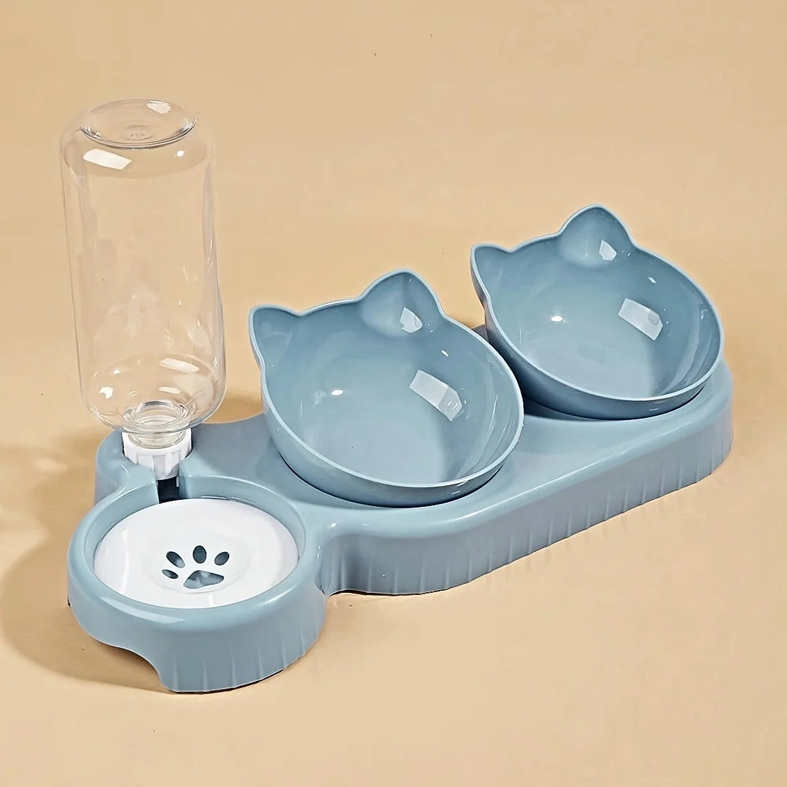 3-in-1 Tilted Cat Food & Water Bowl Set with Gravity Water Dispenser