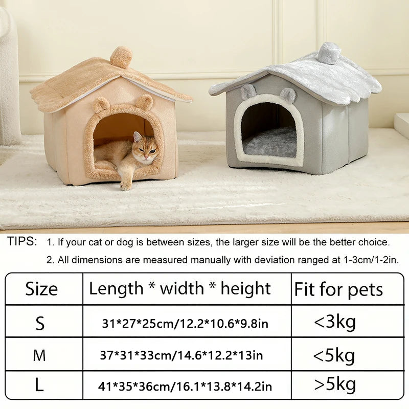 Foldable Pet House Removable Washable Cat House & Puppy Cave Sofa Pet Bed