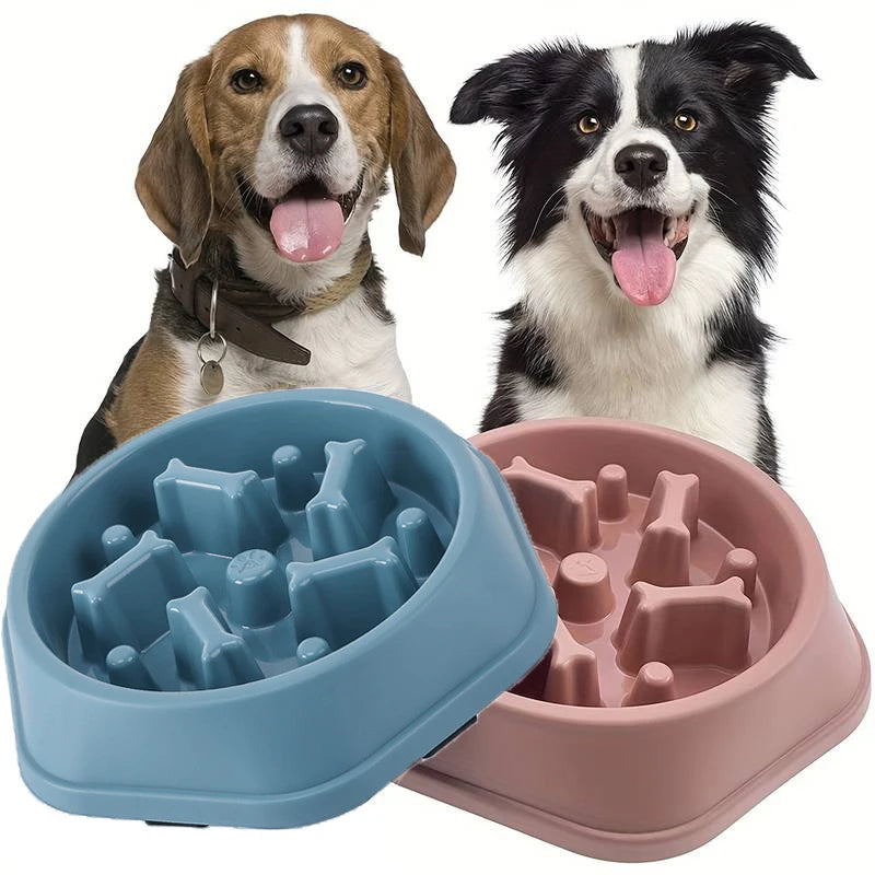 Slow Feeder Dog Bowl – Anti-Gulp Design with Bone Maze