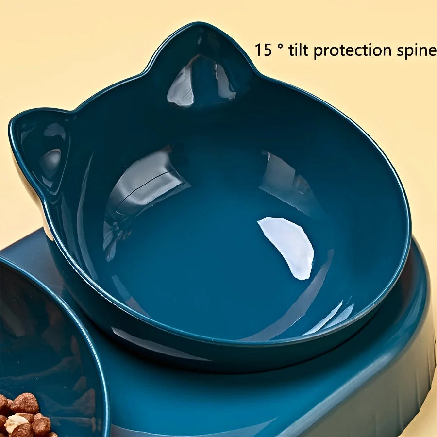 3-in-1 Tilted Cat Food & Water Bowl Set with Gravity Water Dispenser