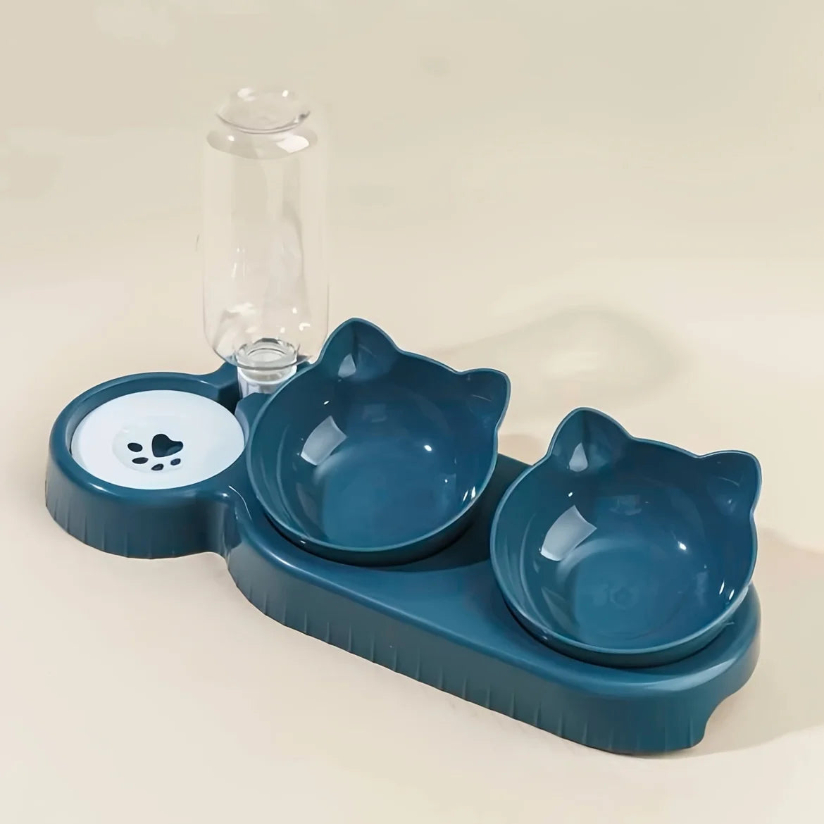 3-in-1 Tilted Cat Food & Water Bowl Set with Gravity Water Dispenser