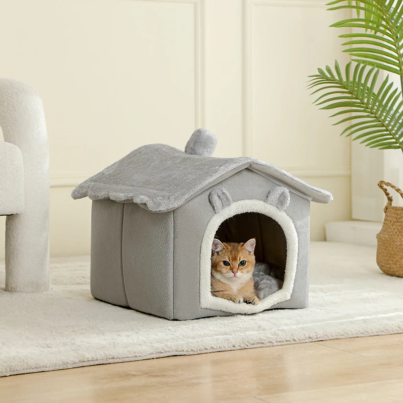 Foldable Pet House Removable Washable Cat House & Puppy Cave Sofa Pet Bed