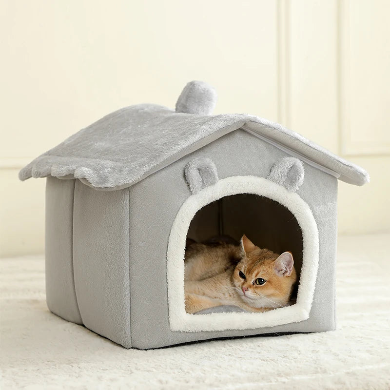 Foldable Pet House Removable Washable Cat House & Puppy Cave Sofa Pet Bed