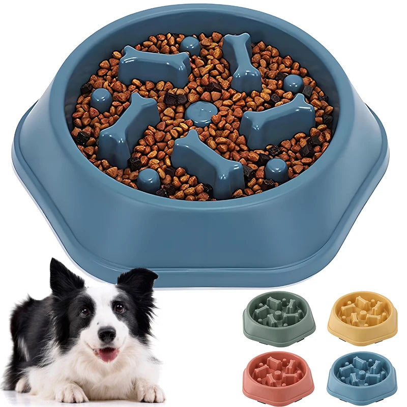 Slow Feeder Dog Bowl – Anti-Gulp Design with Bone Maze