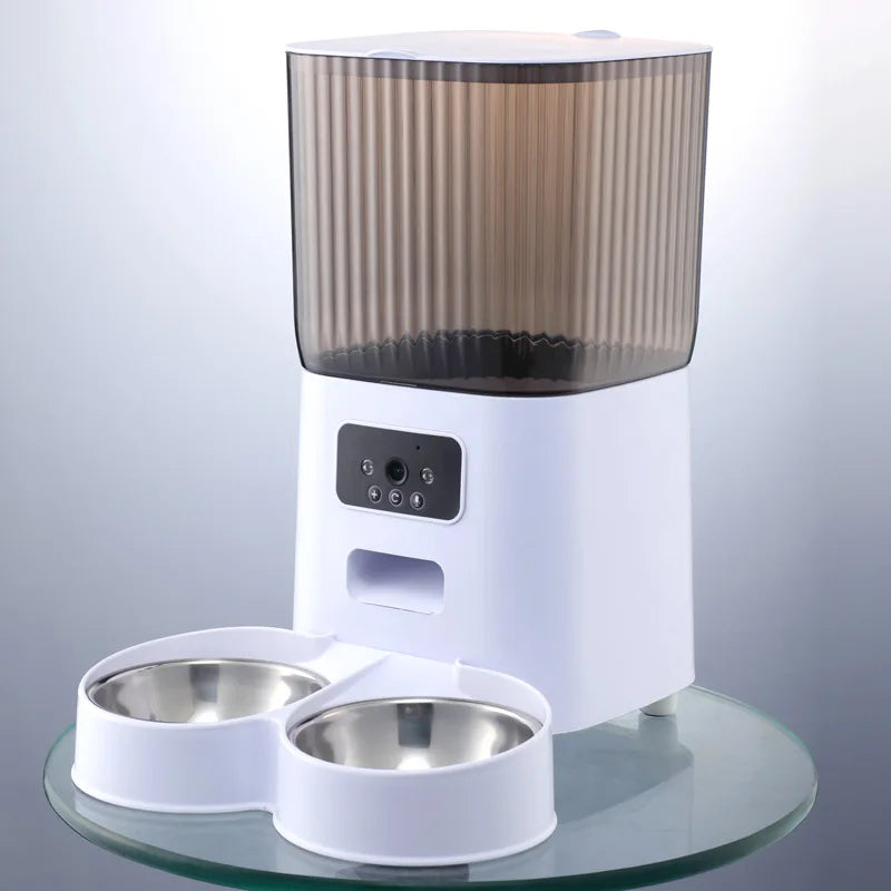 Smart Automatic Cat Feeder with Dual Steel Bowls & Wi-Fi Camera – 5L Hopper for Scheduled Feeds & HD Monitoring