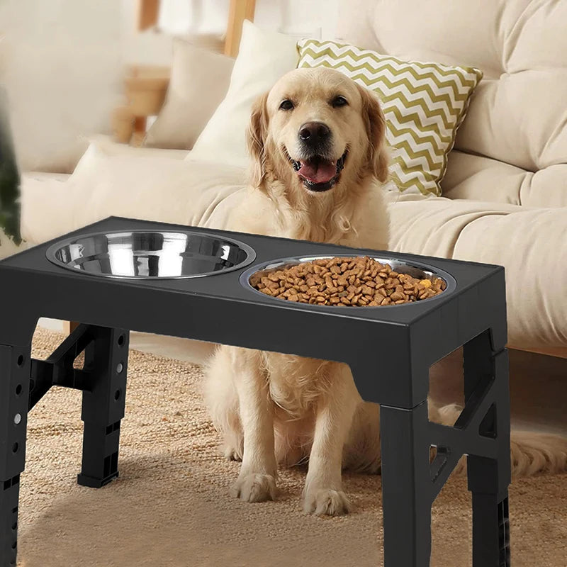 Adjustable Elevated Dog Feeder – Dual Stainless Steel Bowls, Ergonomic Design for Large Breeds
