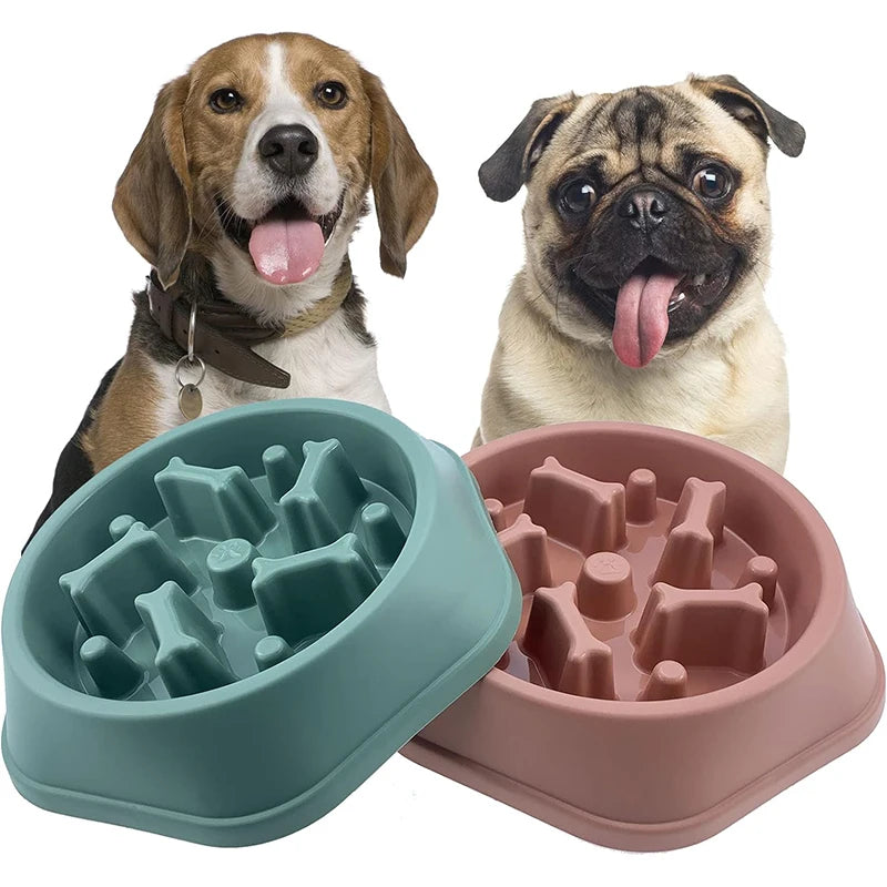 Slow Feeder Dog Bowl – Anti-Gulp Design with Bone Maze